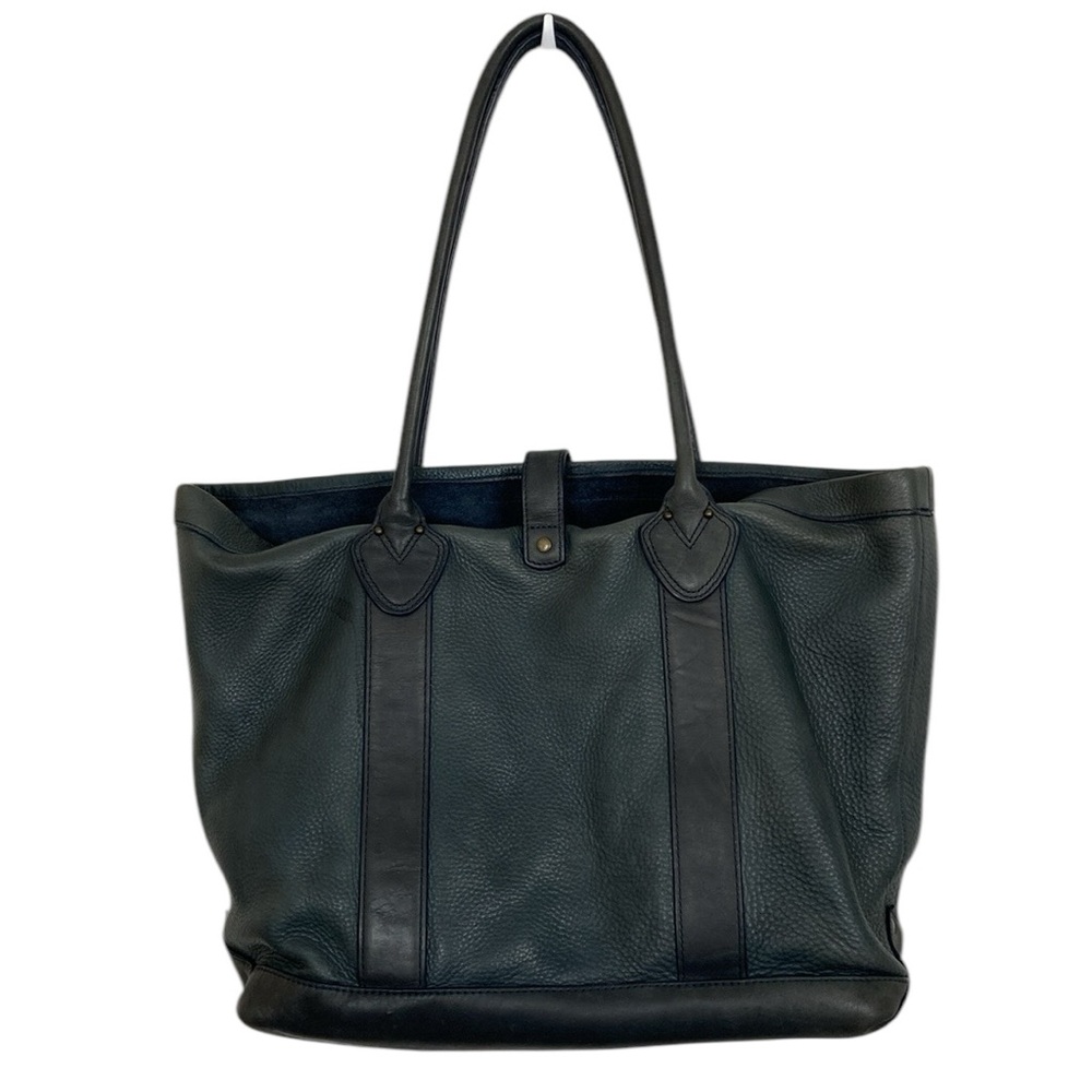 LL Bean Signature Heritage Navy Blue Leather Tote Bag - Picture 4 of 16